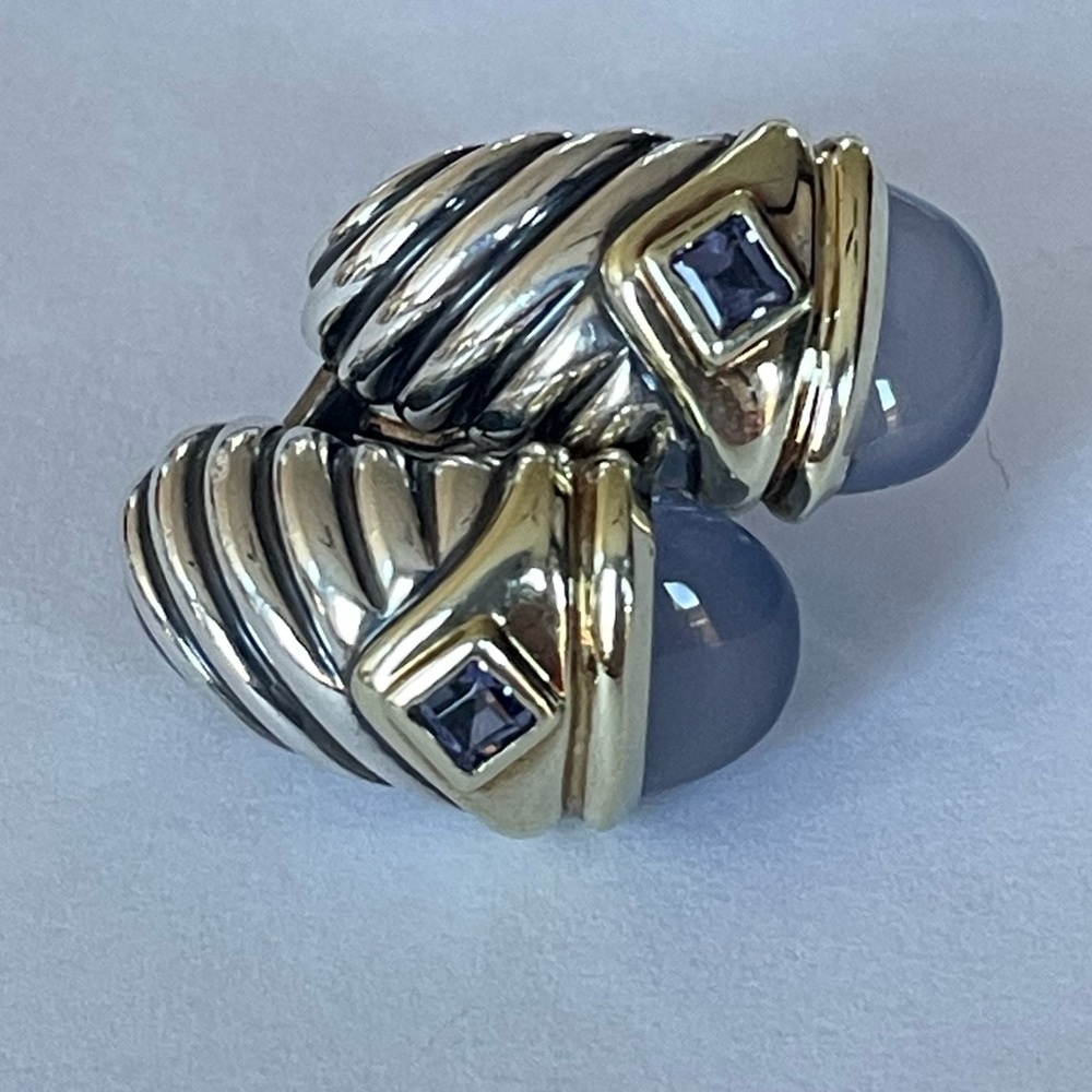 David Yurman Chalcedony & Sapphire Shrimp Earrings